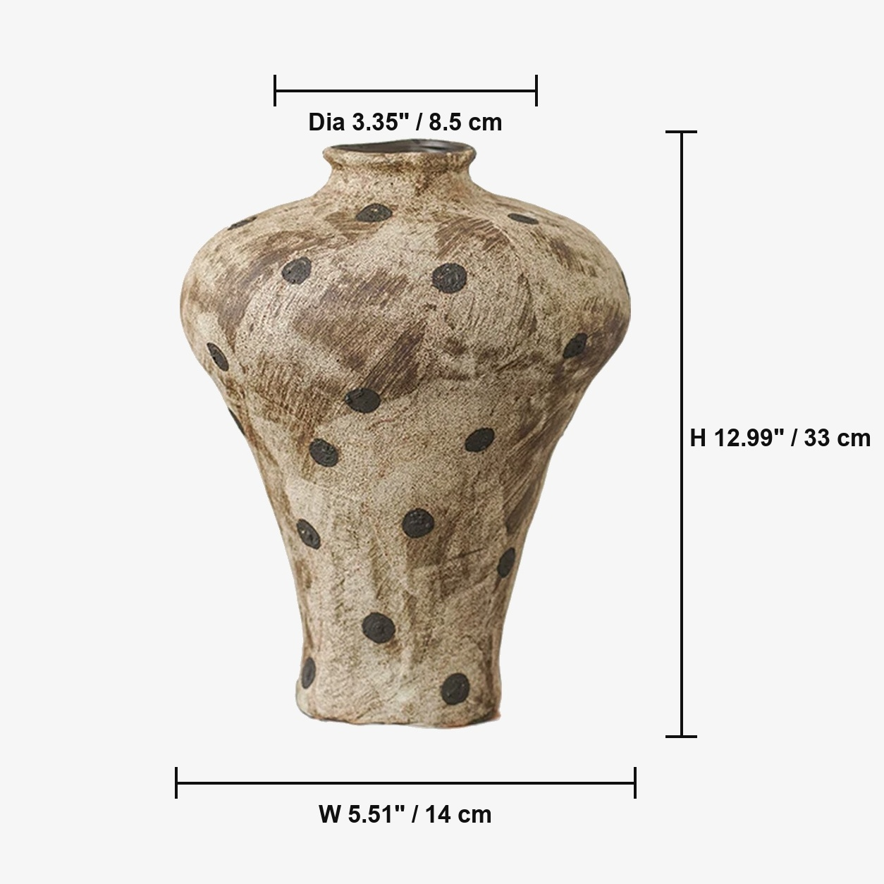 Wabi-Sabi Polka Dot Ceramic Vase - Three Shapes D86 Tall Shoulder dimensions