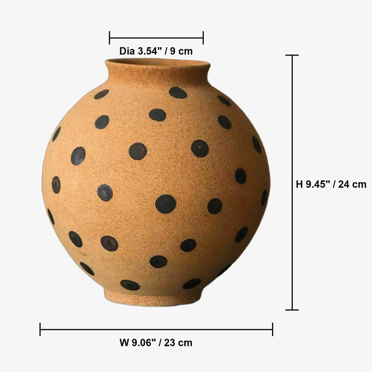 Caramel Polka Dot Rustic Ceramic Vase - Five Styles D83 Model C dimensions