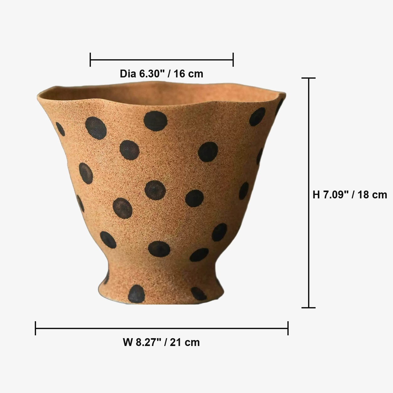 Caramel Polka Dot Rustic Ceramic Vase - Five Styles D83 Model B dimensions